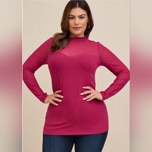 NWT Torrid Berry Red Mesh Mock Neck Foxy Top- Size 3
